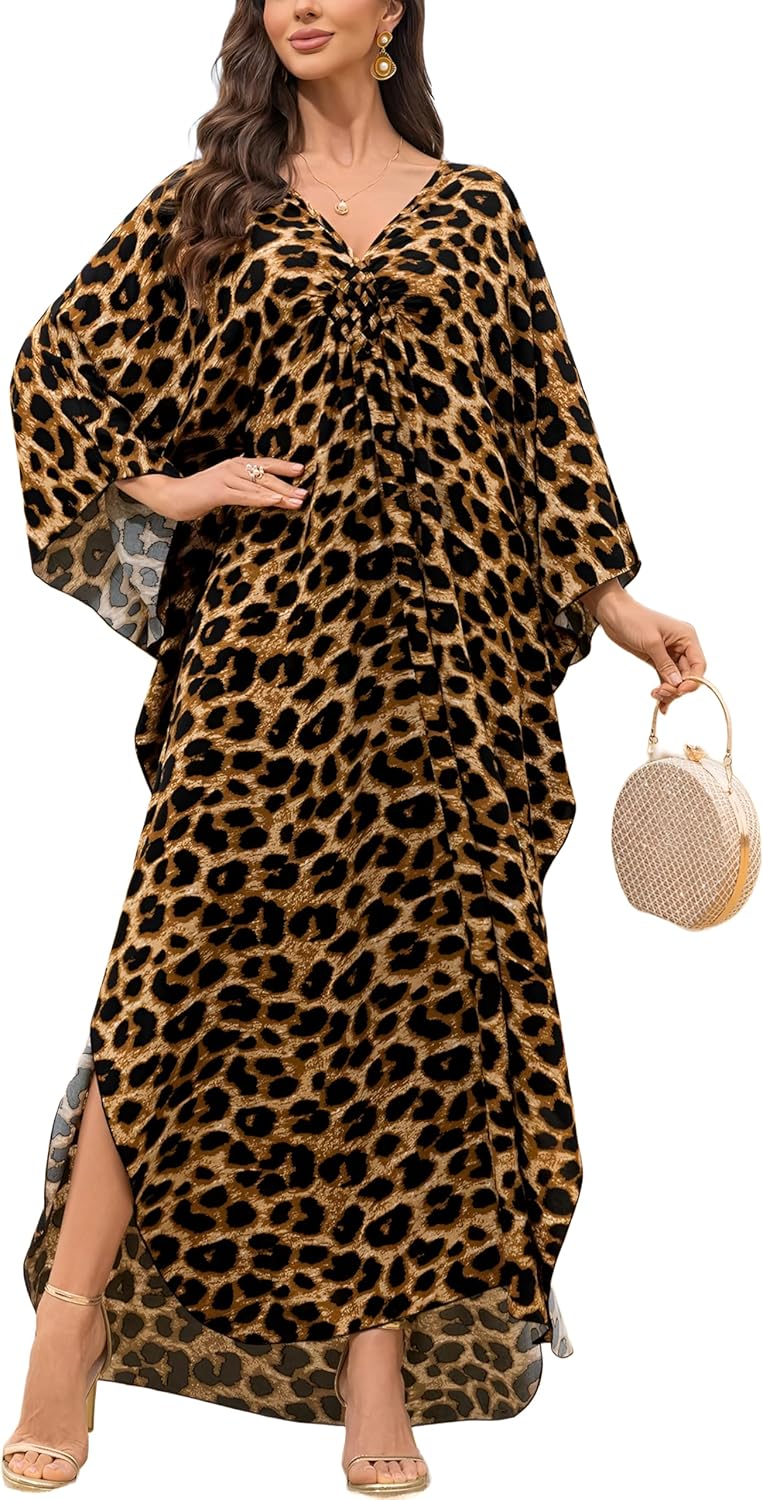 KEYLORTING Women’s Kaftan Beach Cover Up Dress Plus Size Summer Swimsuit Loungewear Maxi Dress - Image 1